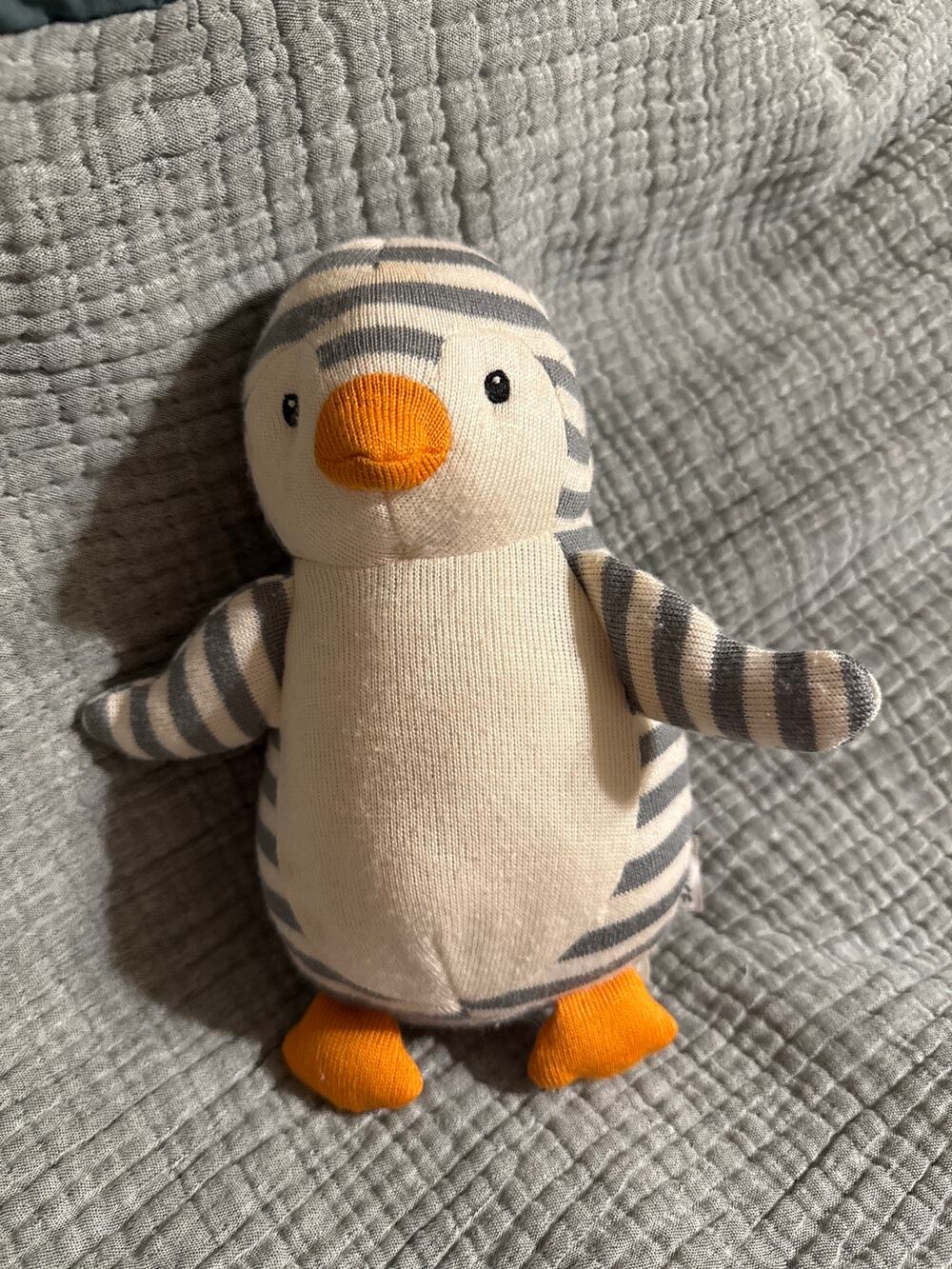 Jellycat 9” Penguin Rattle Stuffie Striped Baby Collectible
